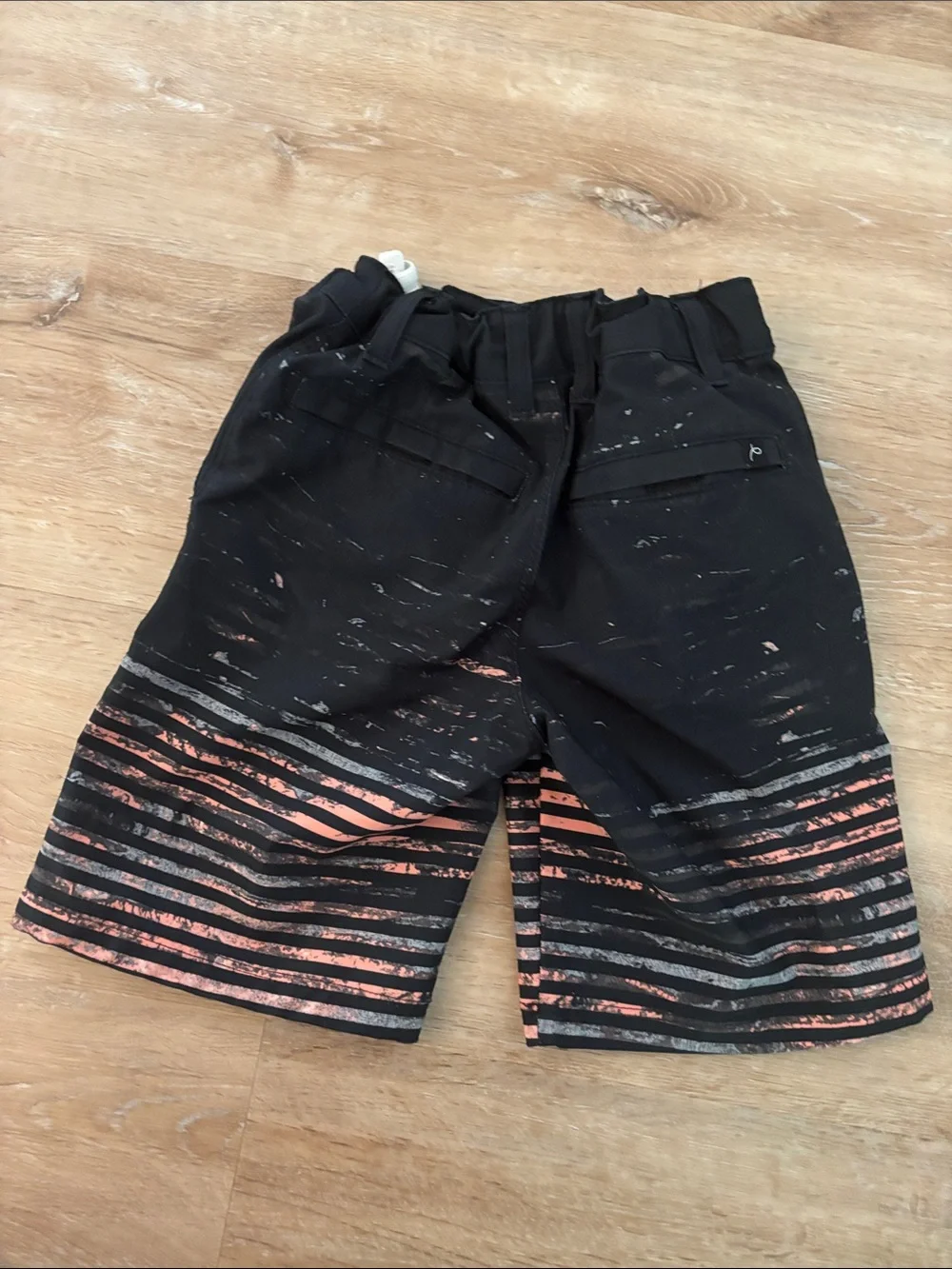 art class Black Shorts with Coral and Gray Stripe Print